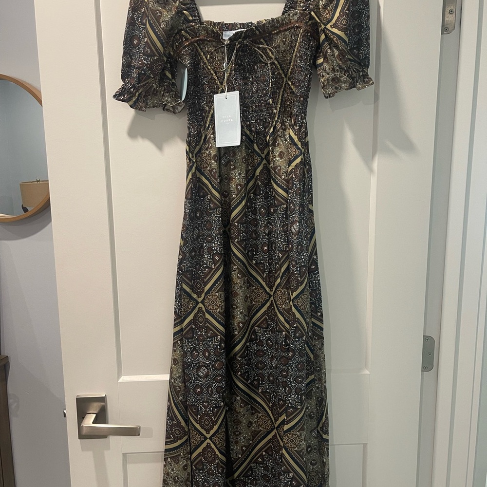 Hill House The Scarlett Nap Dress in Olive Equestrian Scarf